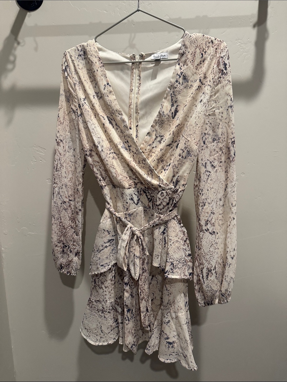 Lush Neutral Snake-Print Long Sleeve Mini Dress